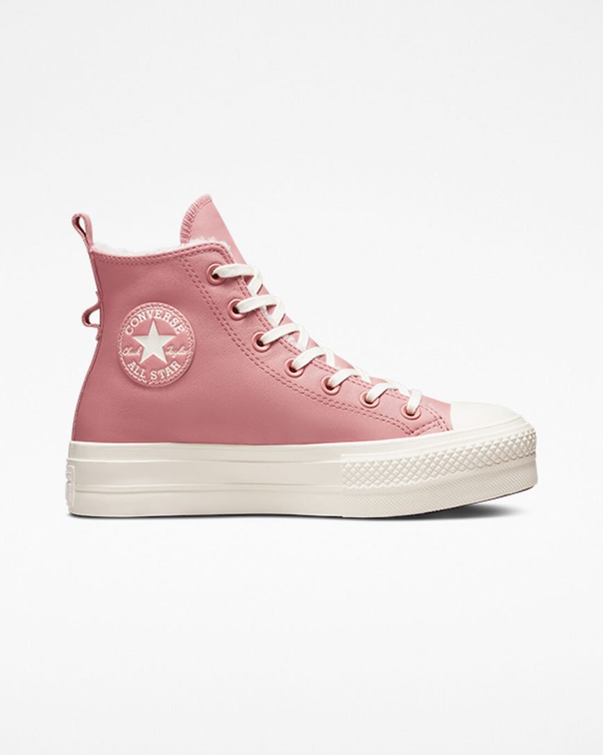 Pantofi Platforma Dama Converse Chuck Taylor All Star Lift Captusite Piele Inalti Roz | RO N0PJO249